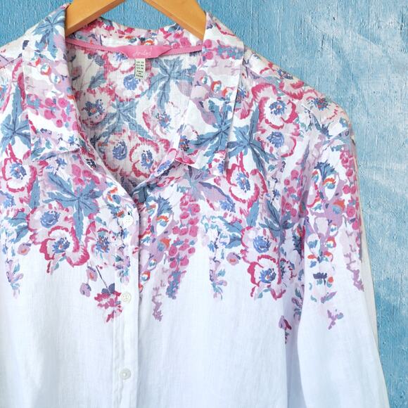 JOULES Jeanne Print White Pink Floral Linen Button Down Top Suze 14 - Picture 8 of 14